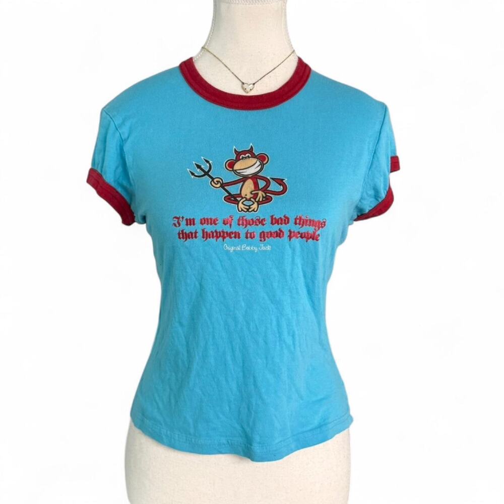 Bobby Jack Vintage Y2K Early 2000s true baby tee blue + red short sleeve size S